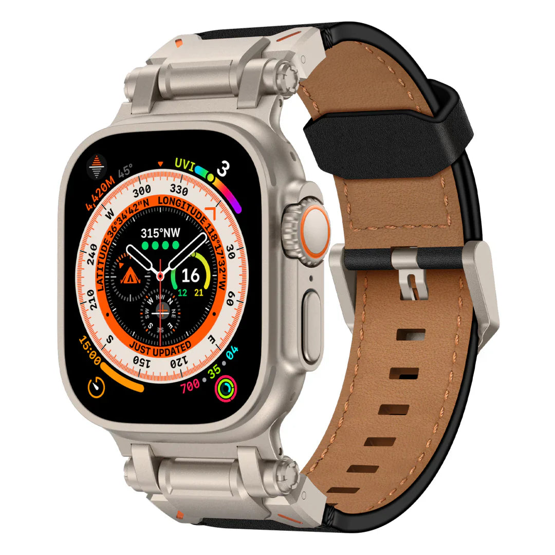 Neues Titan-Metallkopf-Lederarmband für die Apple Watch