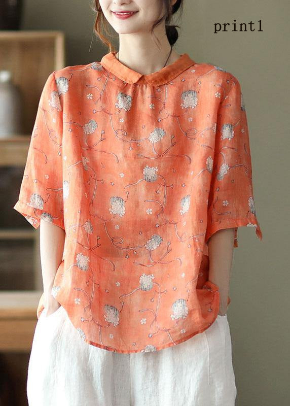 DIY Ramee-shirt met halve mouwen en oranje print Zomer