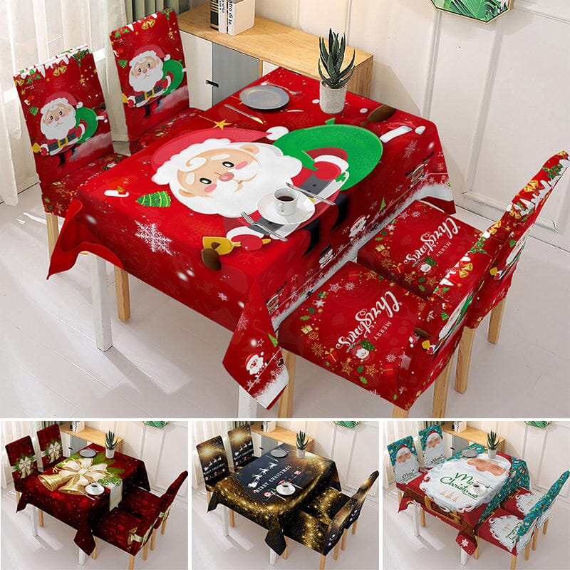 Decoração de Toalha de Mesa e Capa de Cadeira de Natal