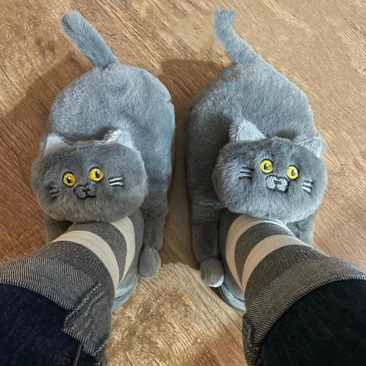 FelineFuzz Pantufas de Gato de Pelúcia