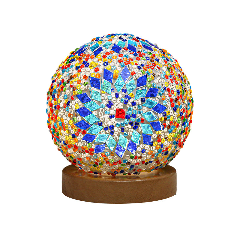 GloedNest - Lampada da tavolo sferica a LED in vetro barocco boho dimmerabile con illuminazione a mosaico 3,9"