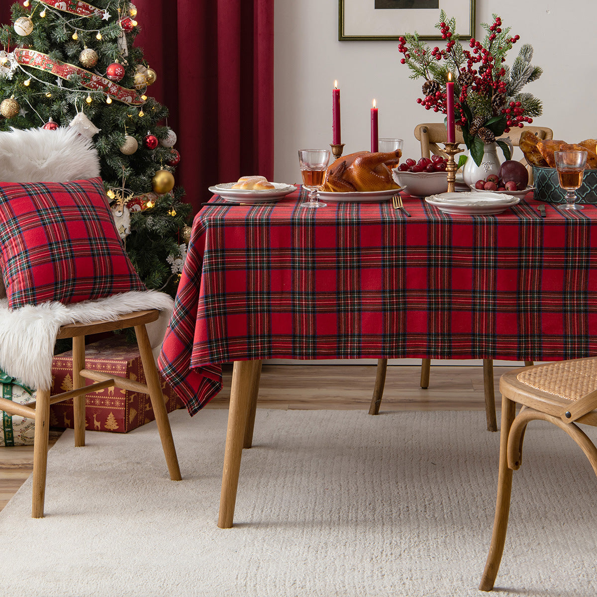 Toalha de Mesa de Quadrados Tartan Escoceses Tradicionais para a Festa de Natal