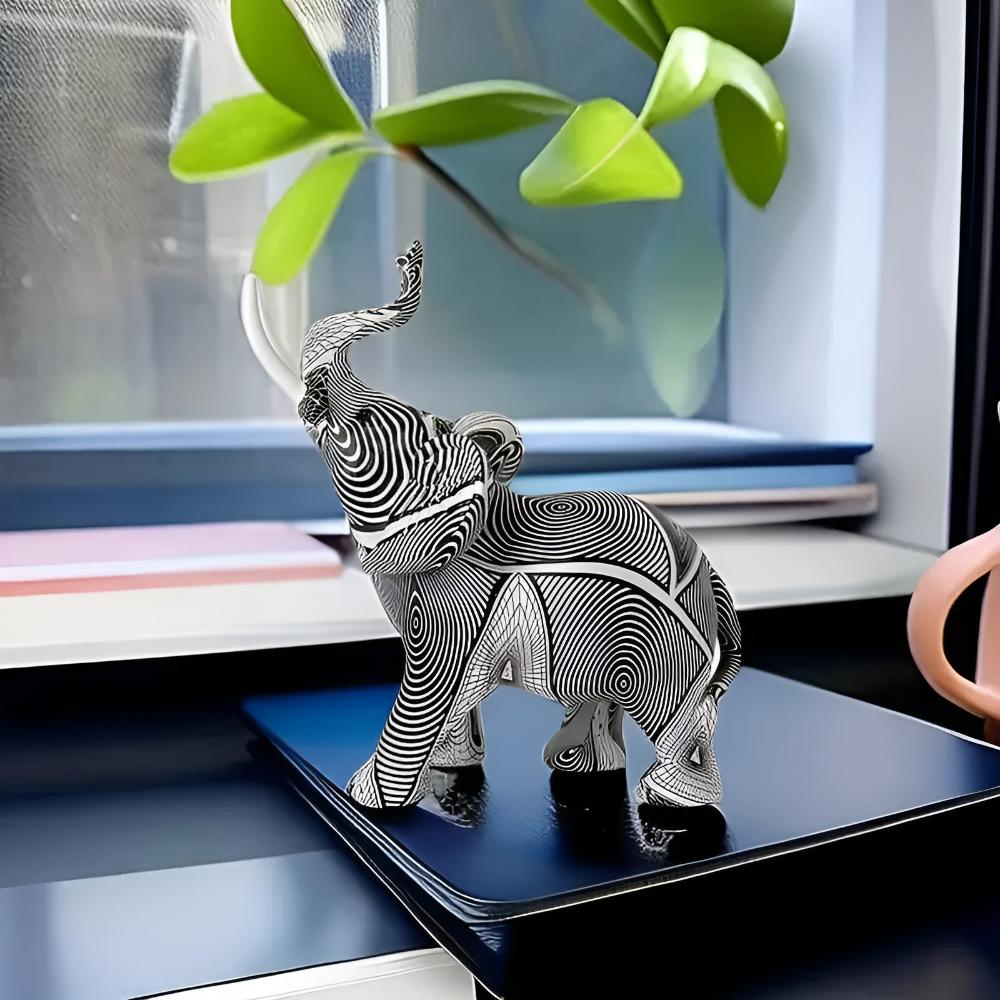 Sort & Hvid Spiral Elefant Figur