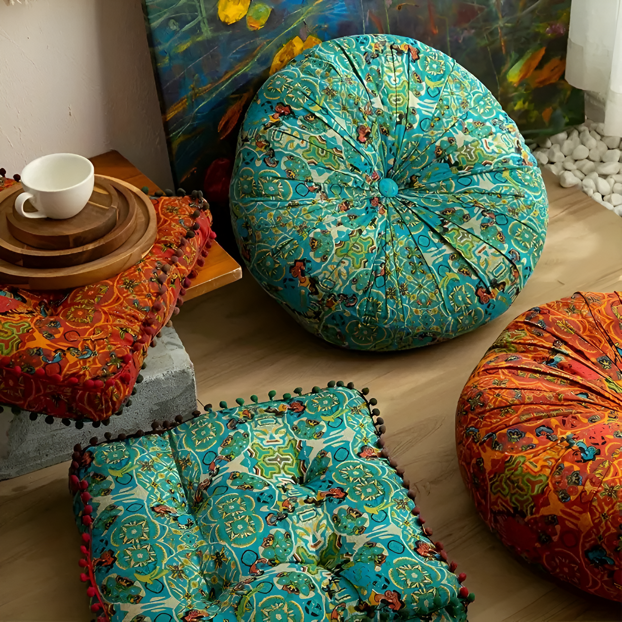 Bohemian Embroidered Floor Cushion