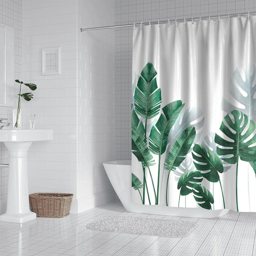 Cortina de Duche com Folhas de Monstera Tropical