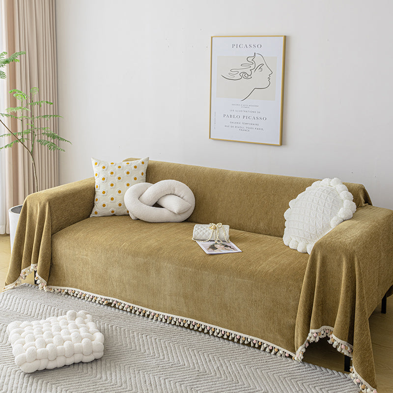 Oversized Herringbone Washable Sofa/Couch Cover With Pom-Poms 90" Wide