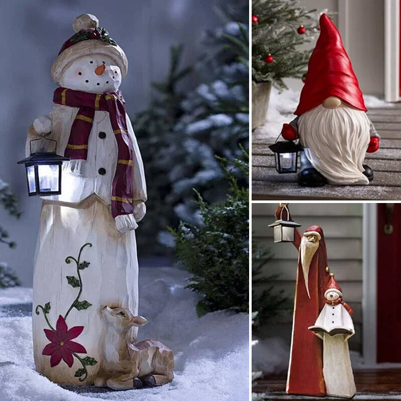 Woodland Snowman med solar lanterne