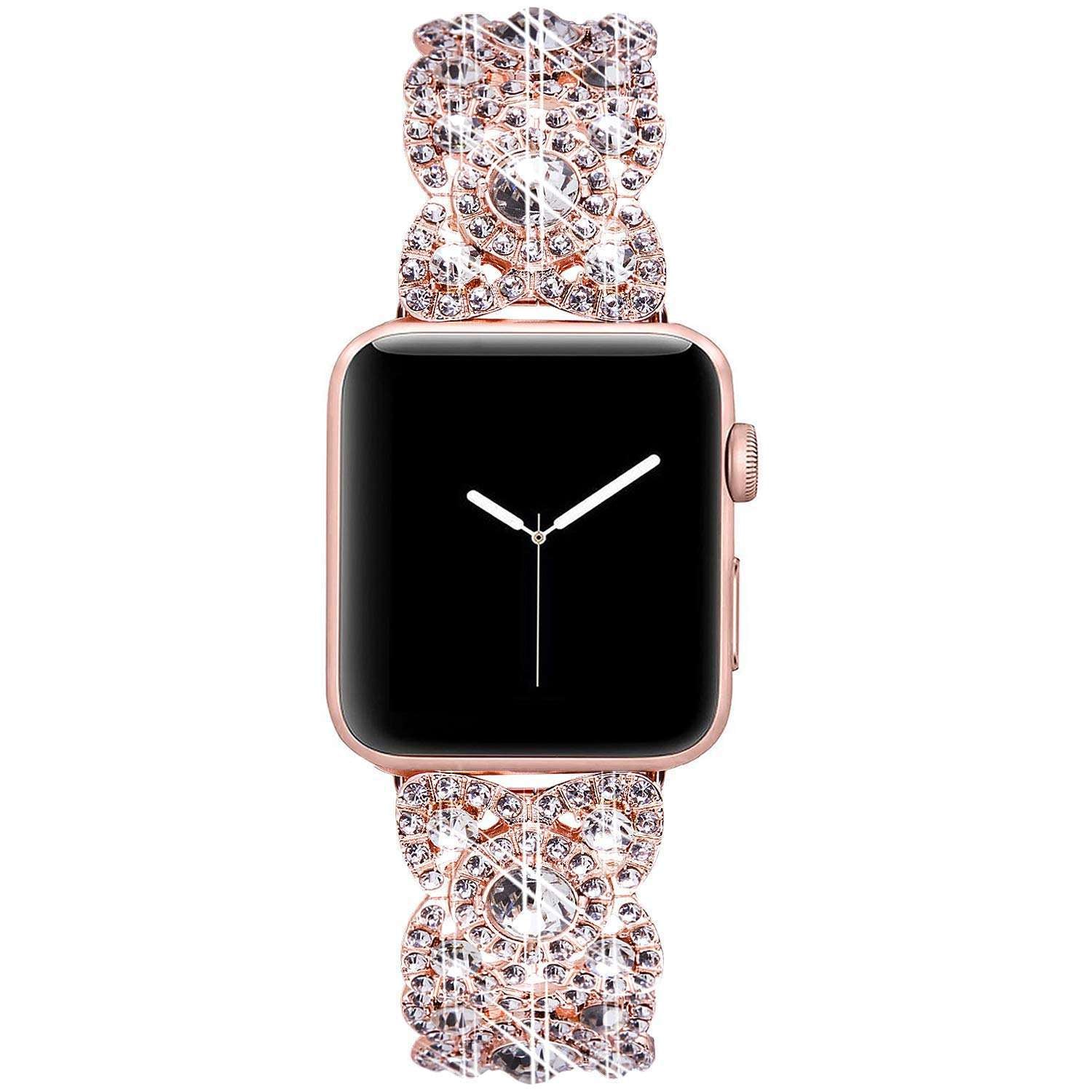 Pulseira de Metal com Diamante em Forma de Flor para Apple Watch