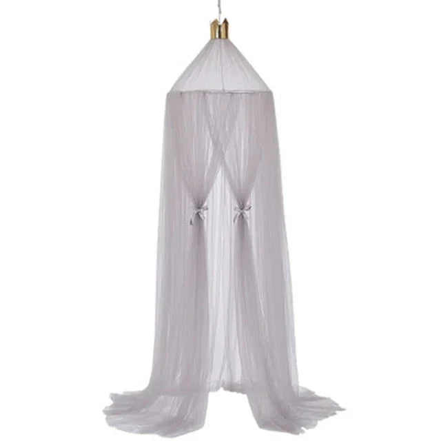 Kids Tulle Bed Canopy with Star Decoration - White, Beige, Pink, Grey, Blue & Purple