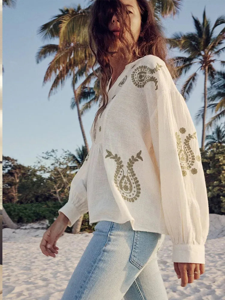 Boho bluse i bomuld