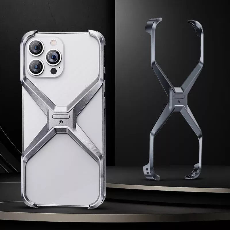 Coque de téléphone sans cadre en métal, design cool en forme de X