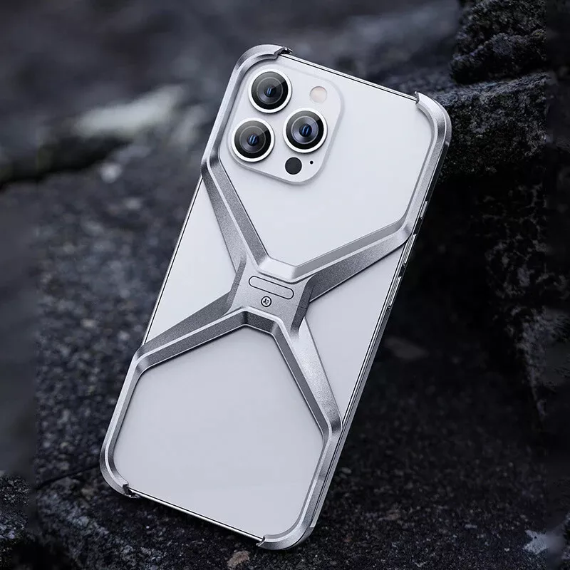 Coque de téléphone sans cadre en métal, design cool en forme de X