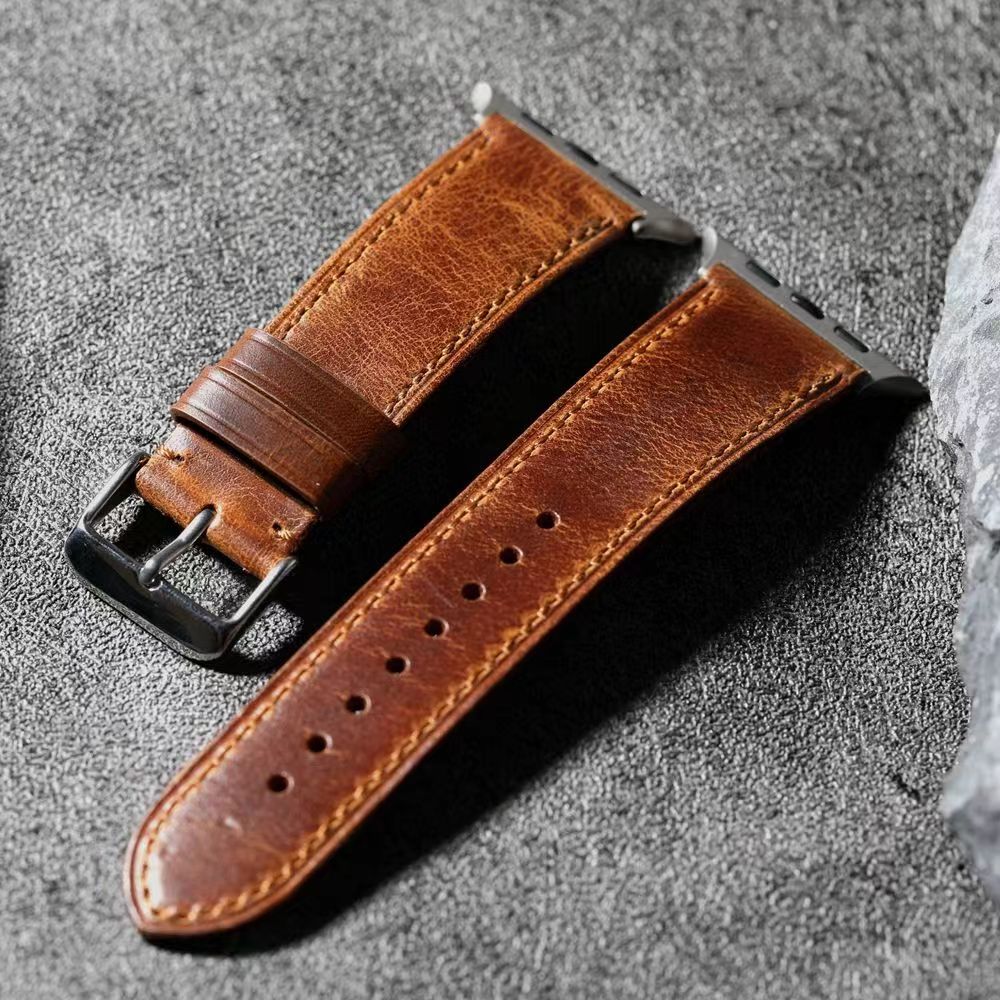 Walnut Brown Leather Band For Apple Watch