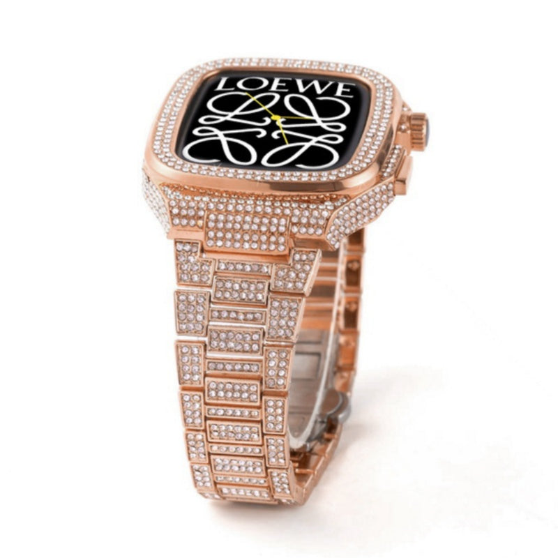 Funda de metal de lujo con cristal de diamante para Apple Watch - 44/45mm