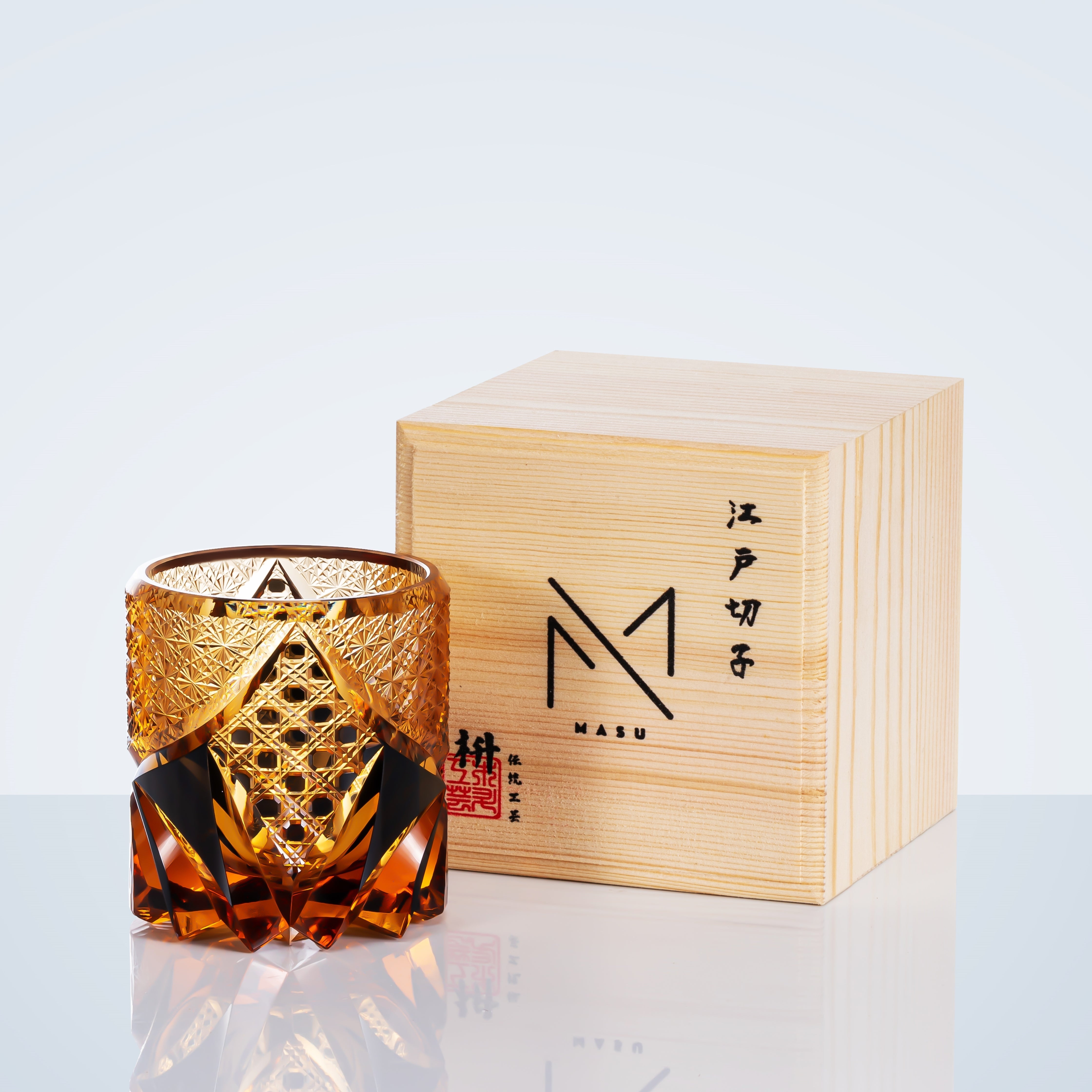 Edo Kiriko Handcrafted Dark Knight Whisky Glass With Wooden Box