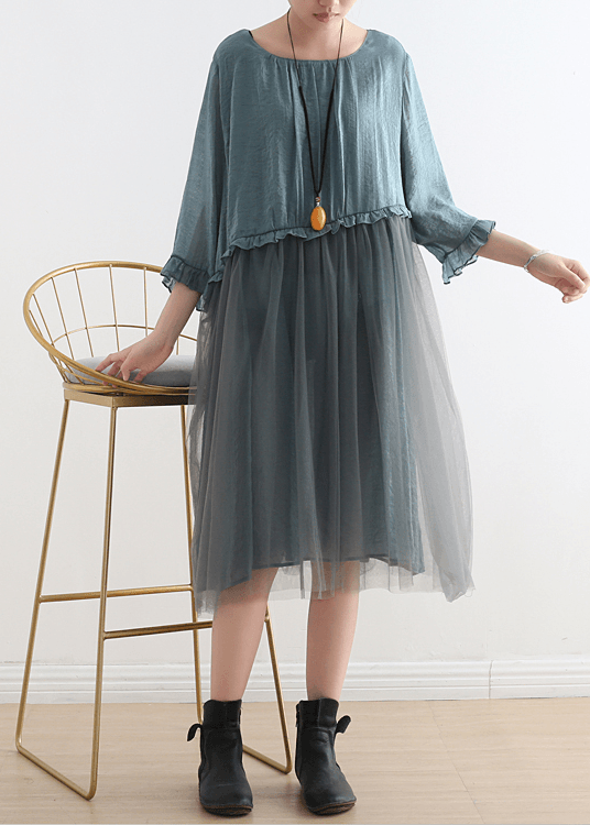 Abiti lunghi in tulle blu Abiti estivi in ​​chiffon patchwork