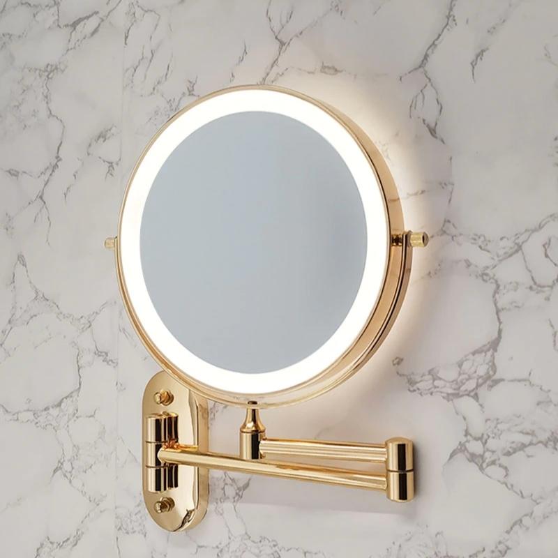 Miroir grossissant LED rechargeable doré pour maquillage et salle de bain