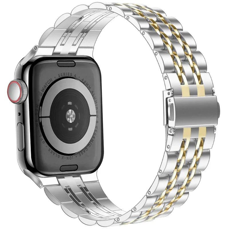 Correa de hebilla plegable de acero inoxidable de lujo para Apple Watch