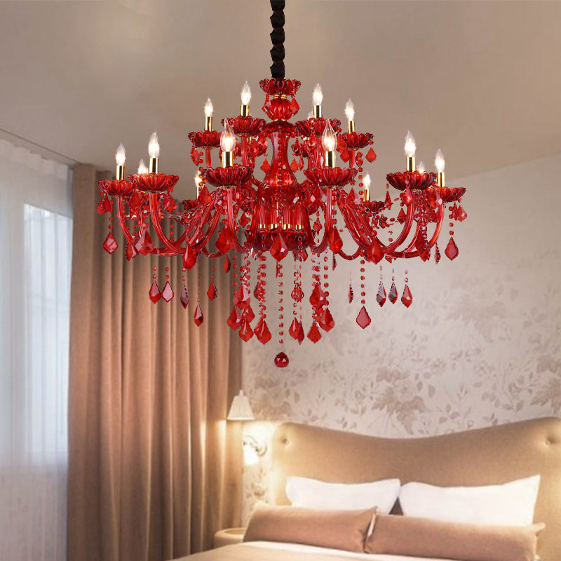 Lustre rouge moderne avec cristaux