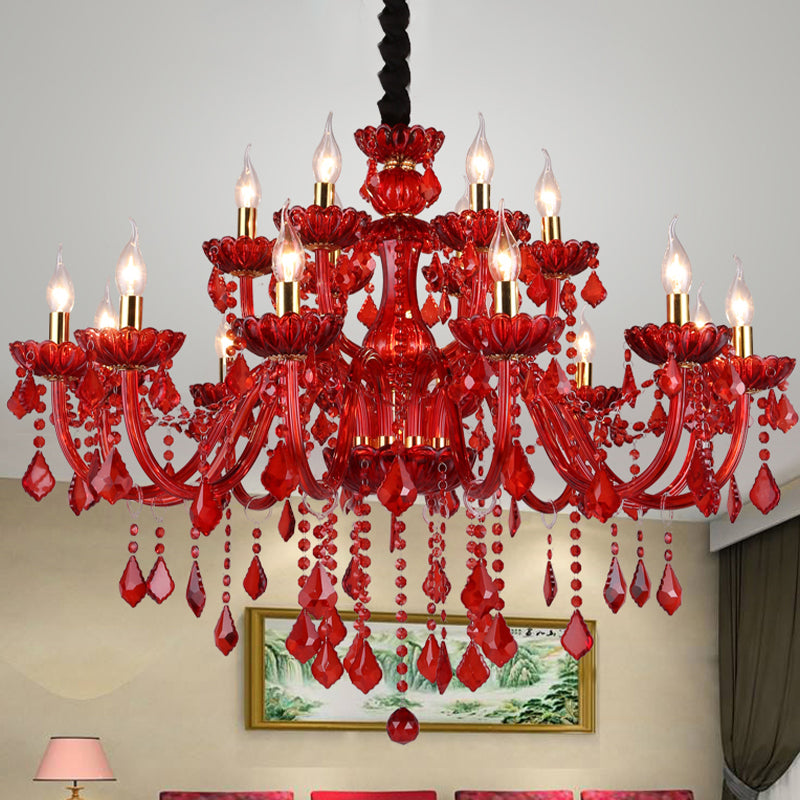 Lustre rouge moderne avec cristaux