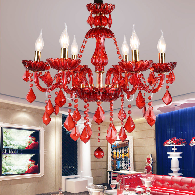 Lustre rouge moderne avec cristaux