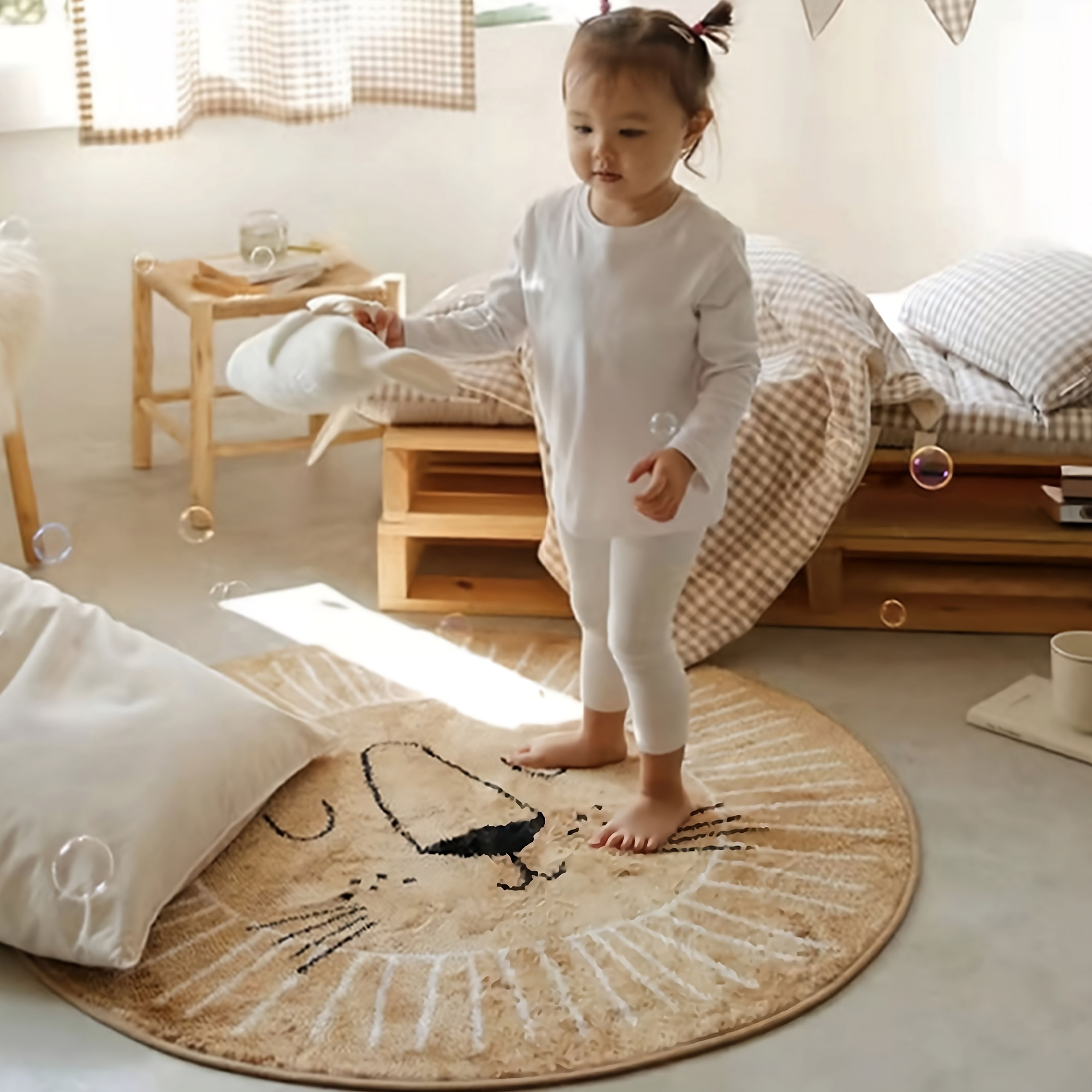 Tappeto per cameretta dei bambini con leone in stile nordico Boho