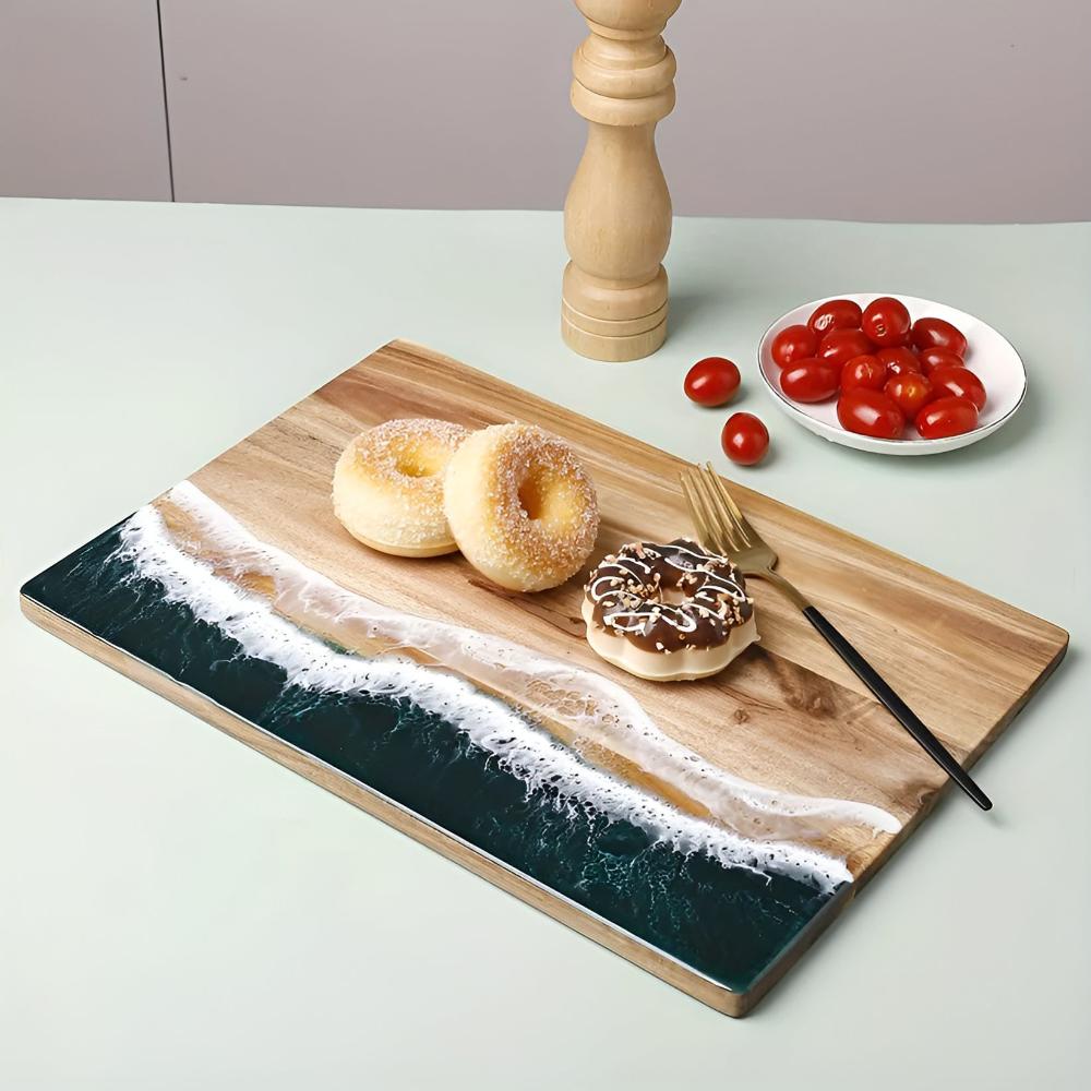 Ocean Wave Resin Acacia Wood Cutting Board