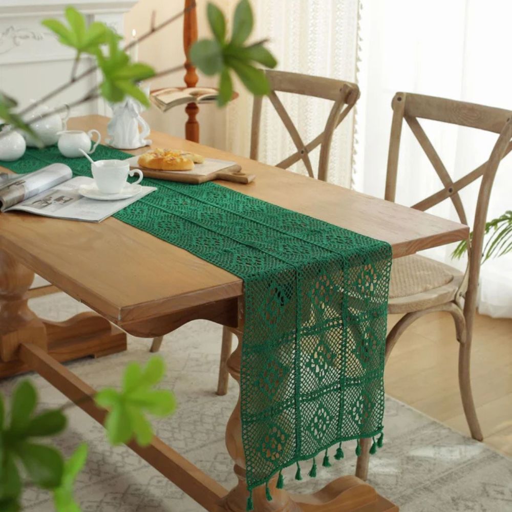 Lace Crochet Tassel Table Runner