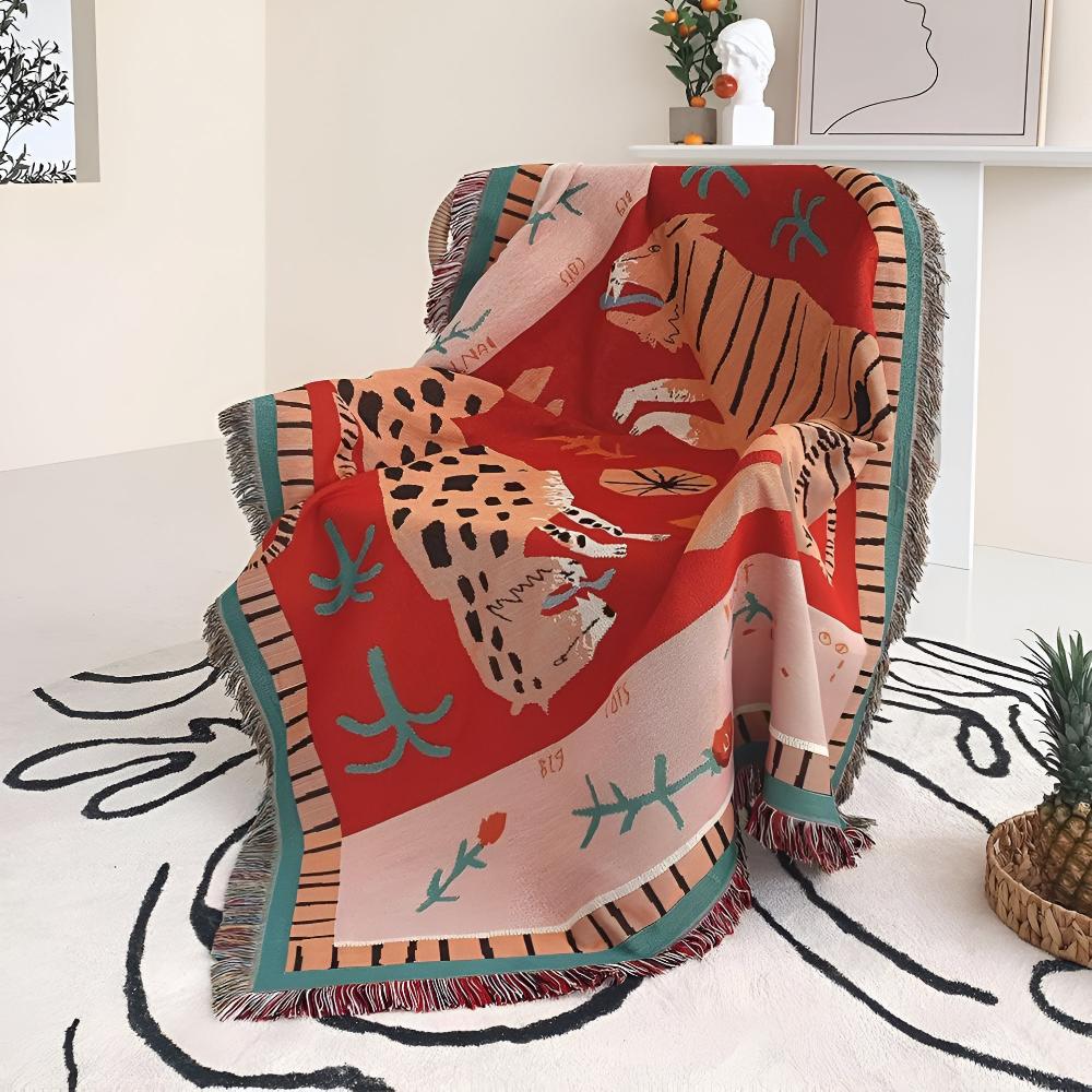 Coperta in Tessuto con Frange a Leopardo