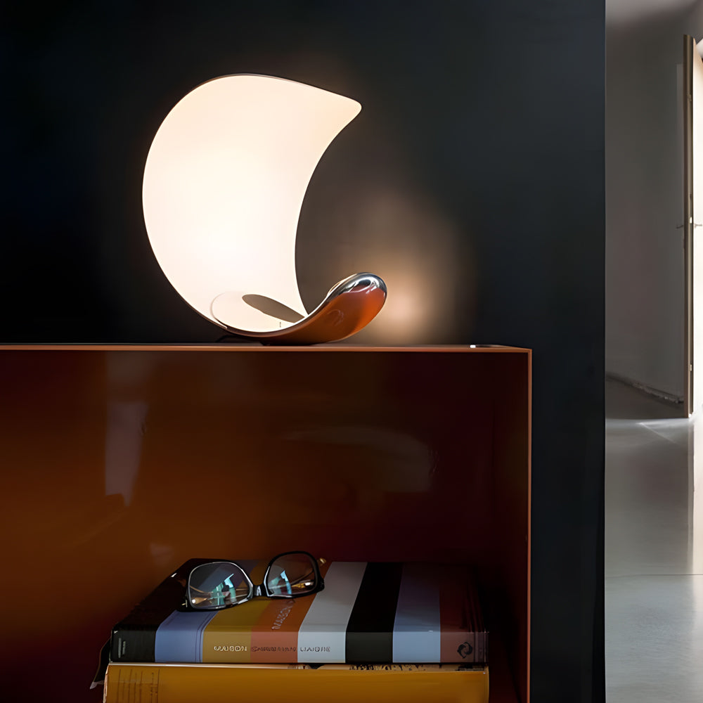 LumiMoon - Lampada da tavolo a LED in alluminio a forma di luna curva D76 con dimmer tattile