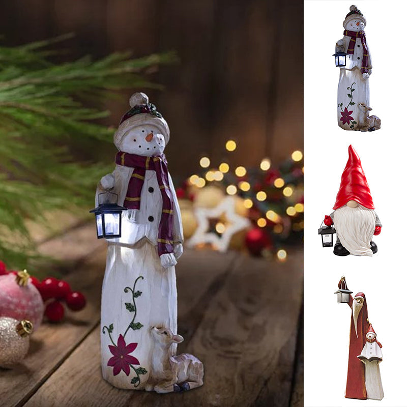 Woodland Snowman med solar lanterne