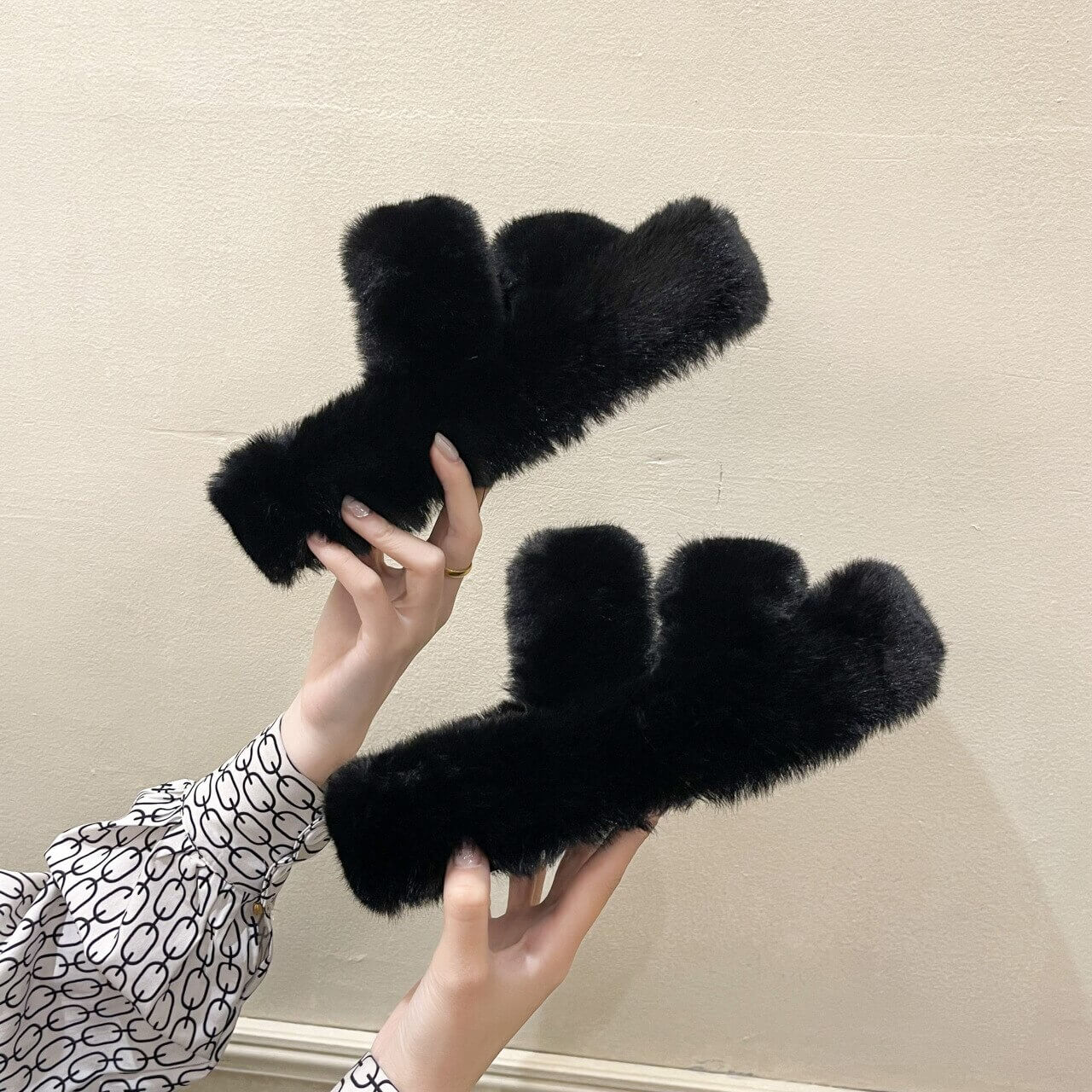 Ella Faux Fur Dame Slides Sandaler