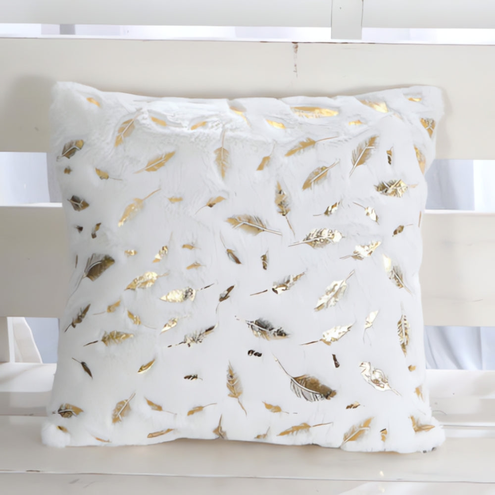 Housses de coussin en velours à feuilles dorées