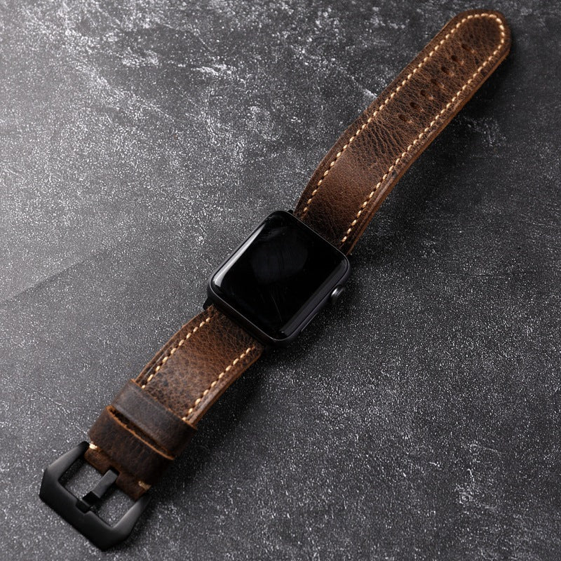 Handgefertigtes First-Grain Rindslederarmband für die Apple Watch