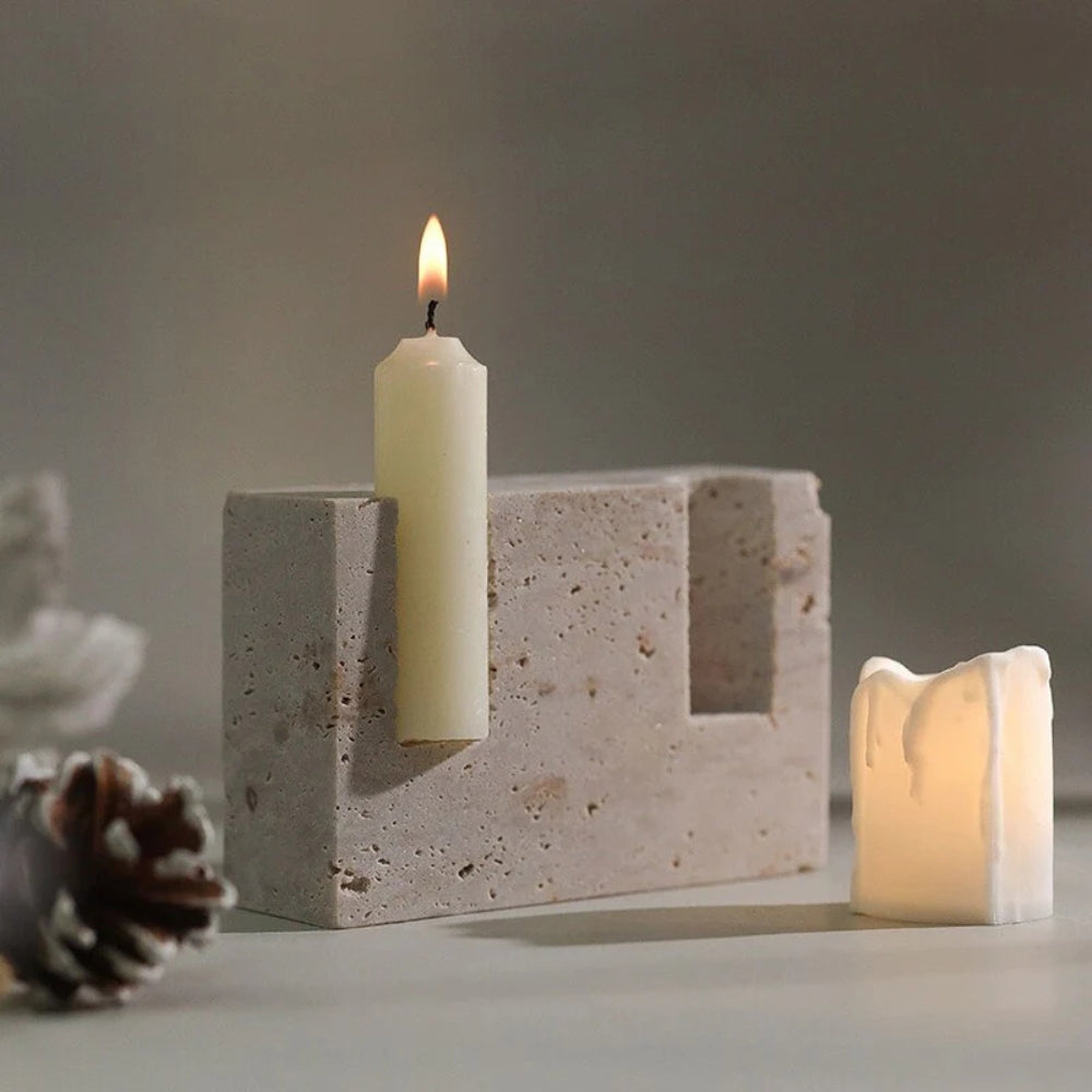 Dual Travertine Taper Candle Holder