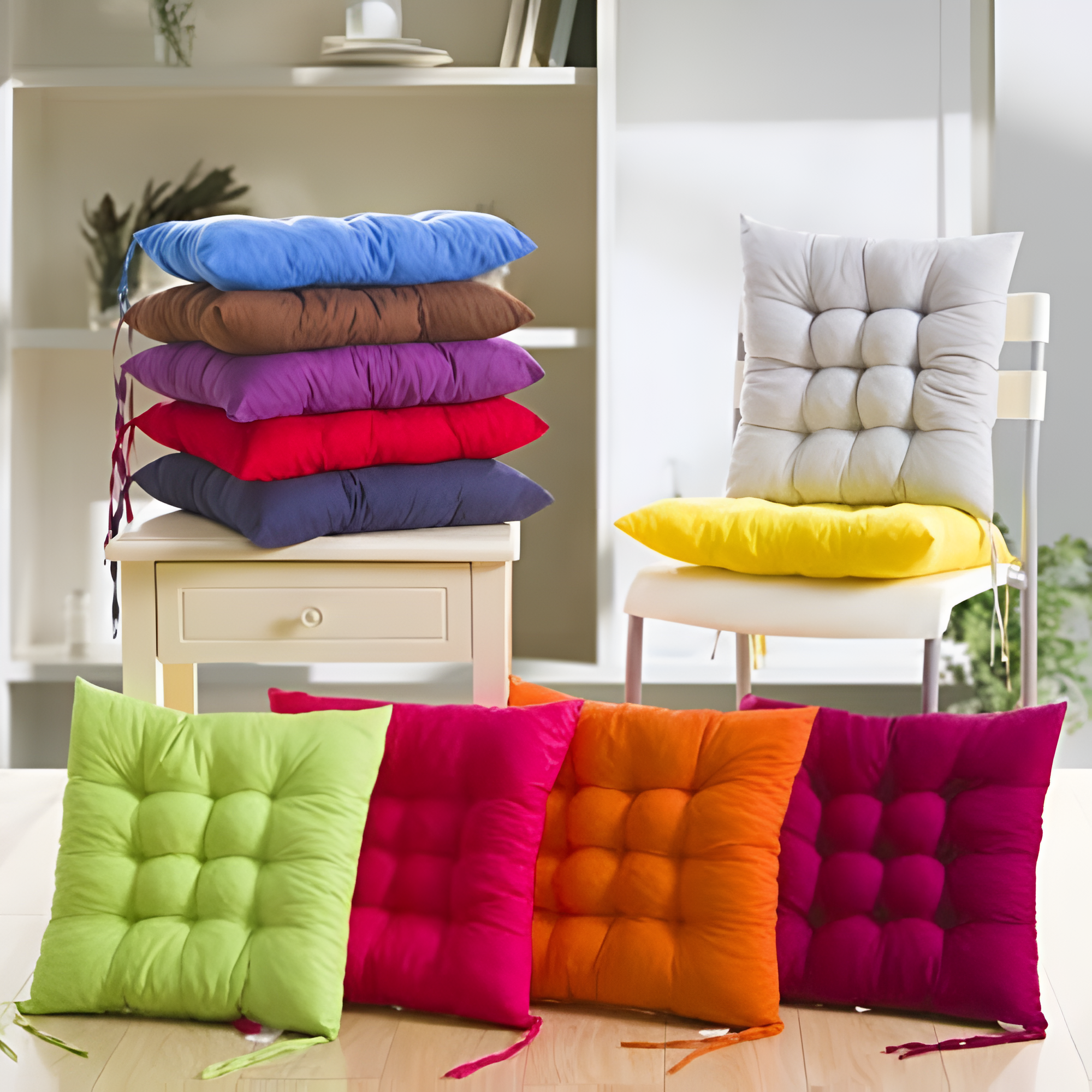 Vibrant Button-Tufted Padded Cushions