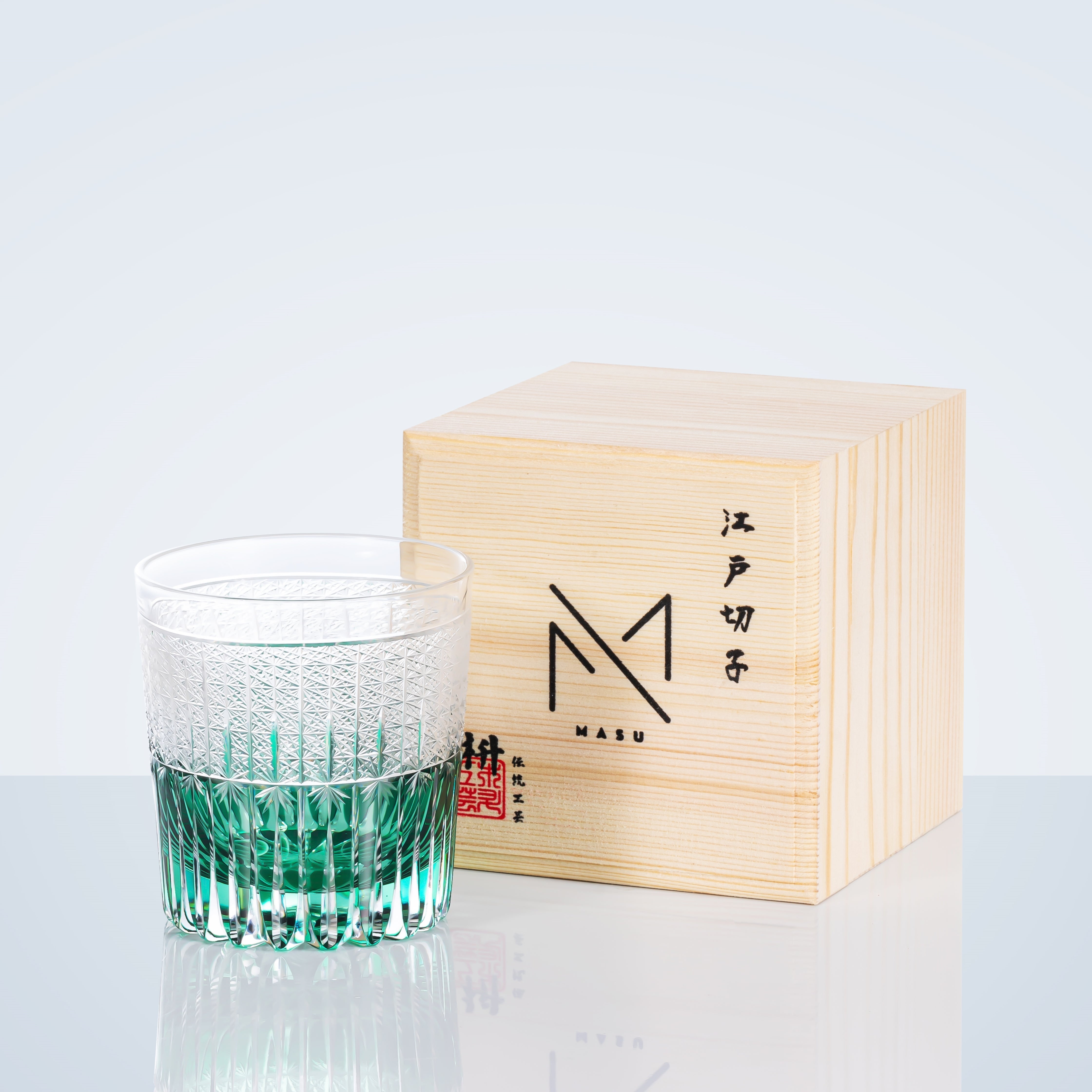 Vaso de whisky Stellar Nexus hecho a mano Edo Kiriko con caja de madera