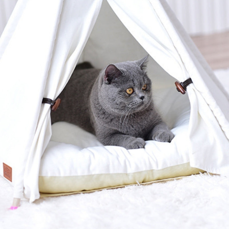 Tenda de Gato em Lona Branca com Almofada Macia para Gato