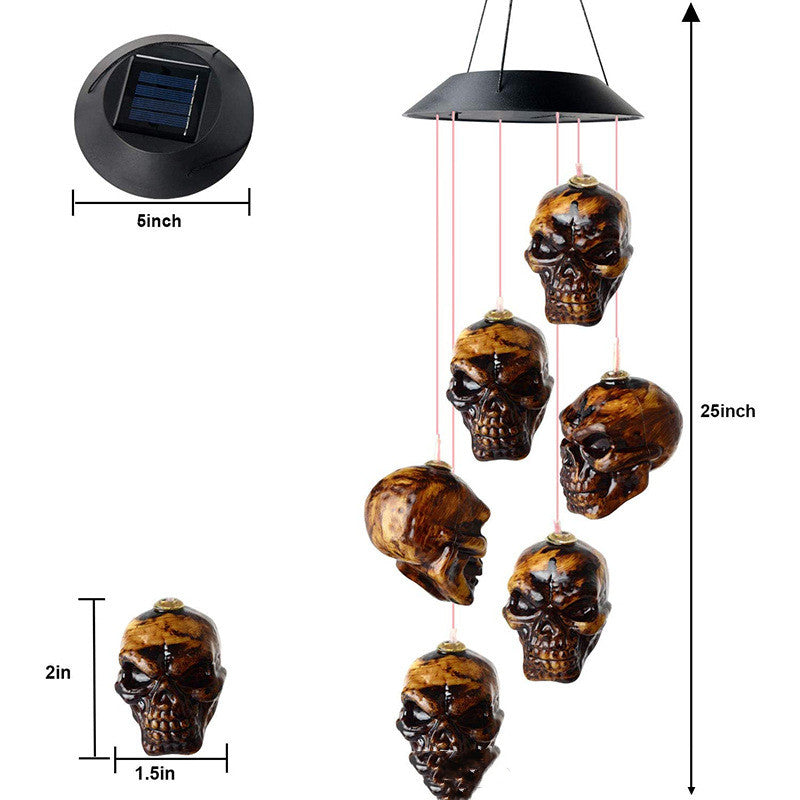 Campanas de viento de calavera para Halloween, luz LED alimentada por energía Solar para decoración de jardín, campanas de viento elegantes para exteriores, decoración, adornos de jardín