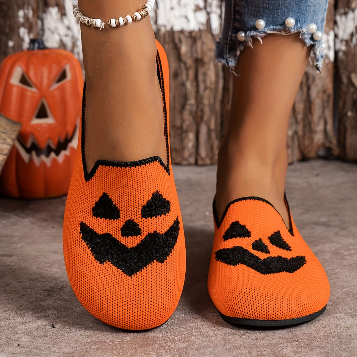 Pantuflas con estampado de calabaza de Halloween - Bella