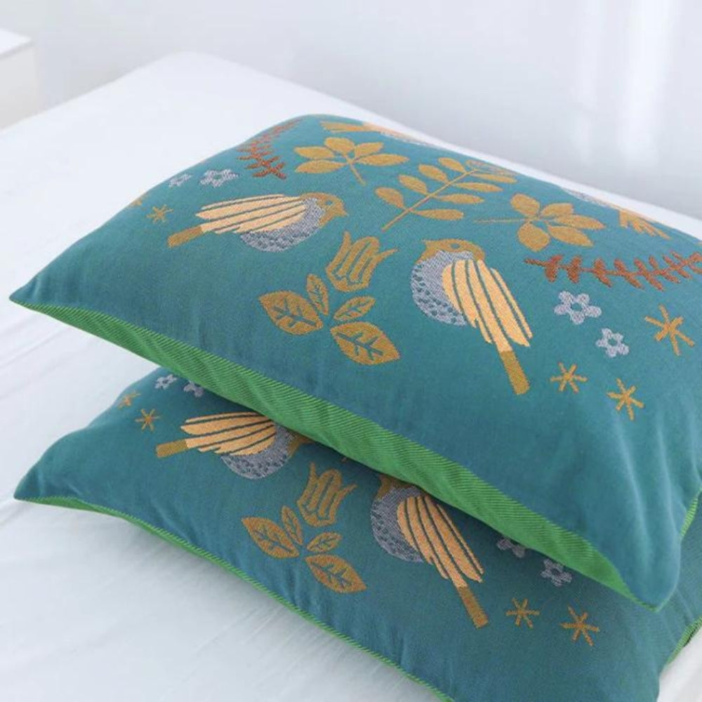 Fundas de almohada de gasa de algodón con flores y pájaros boho (2 piezas)