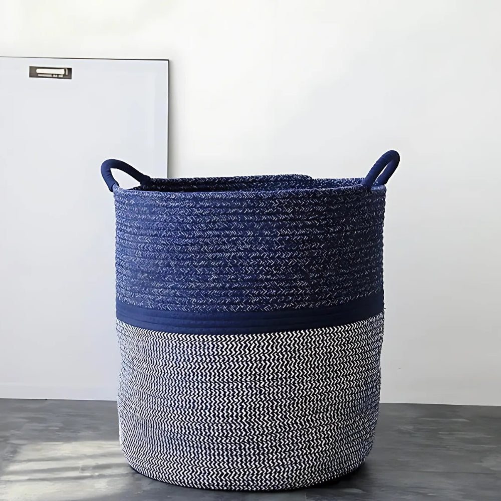 Panier à linge en corde de coton bleu