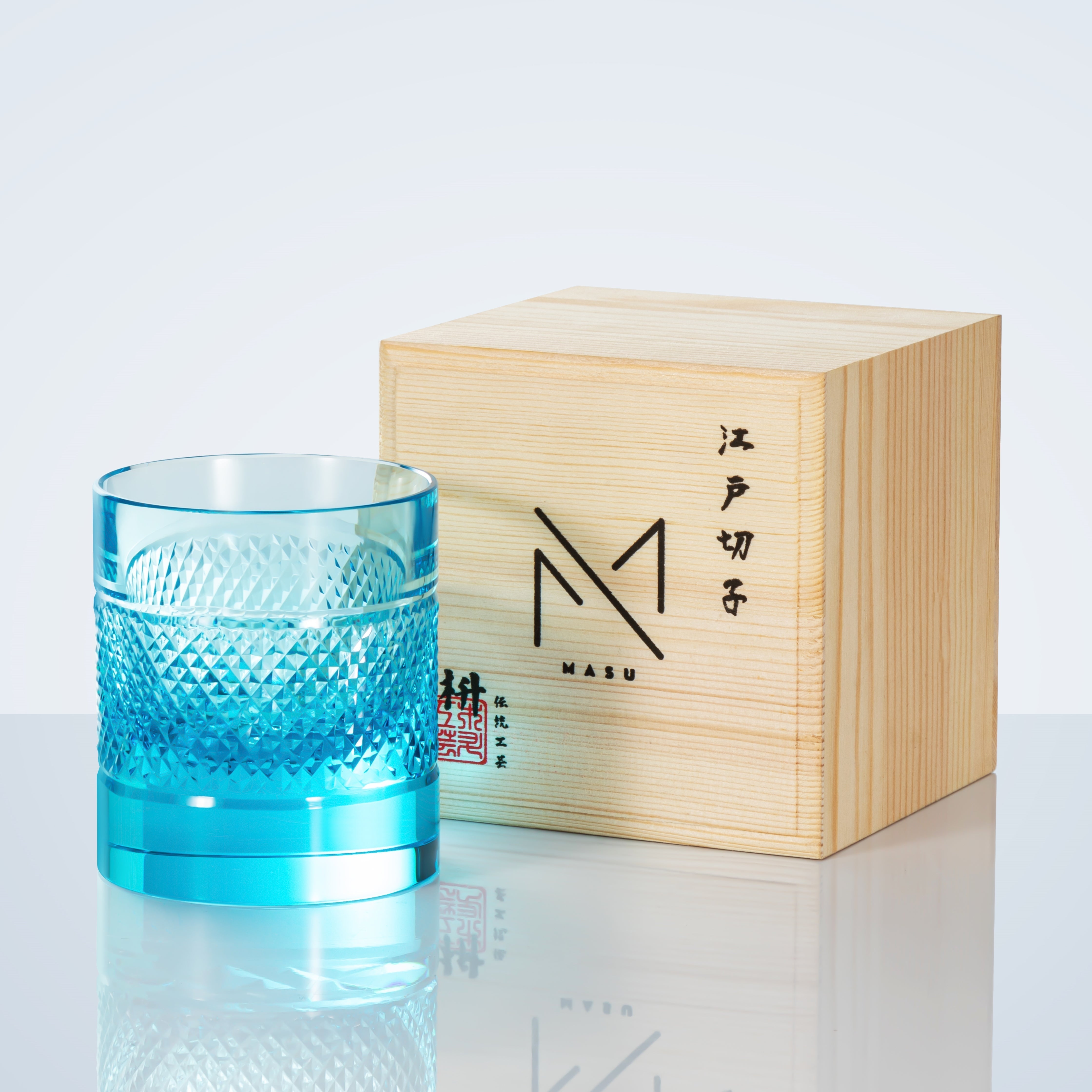 Vasos de whisky multicolores Edo Kiriko Diamond con caja de madera