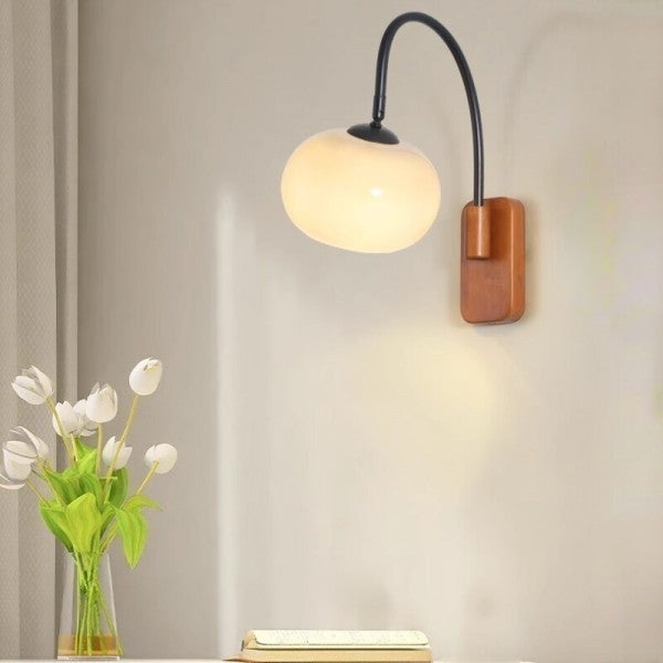 Orbite - Wall Lamp in Khaki Glass with Wooden Accent