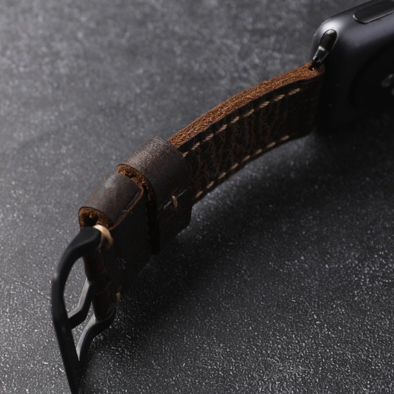 Handgefertigtes First-Grain Rindslederarmband für die Apple Watch