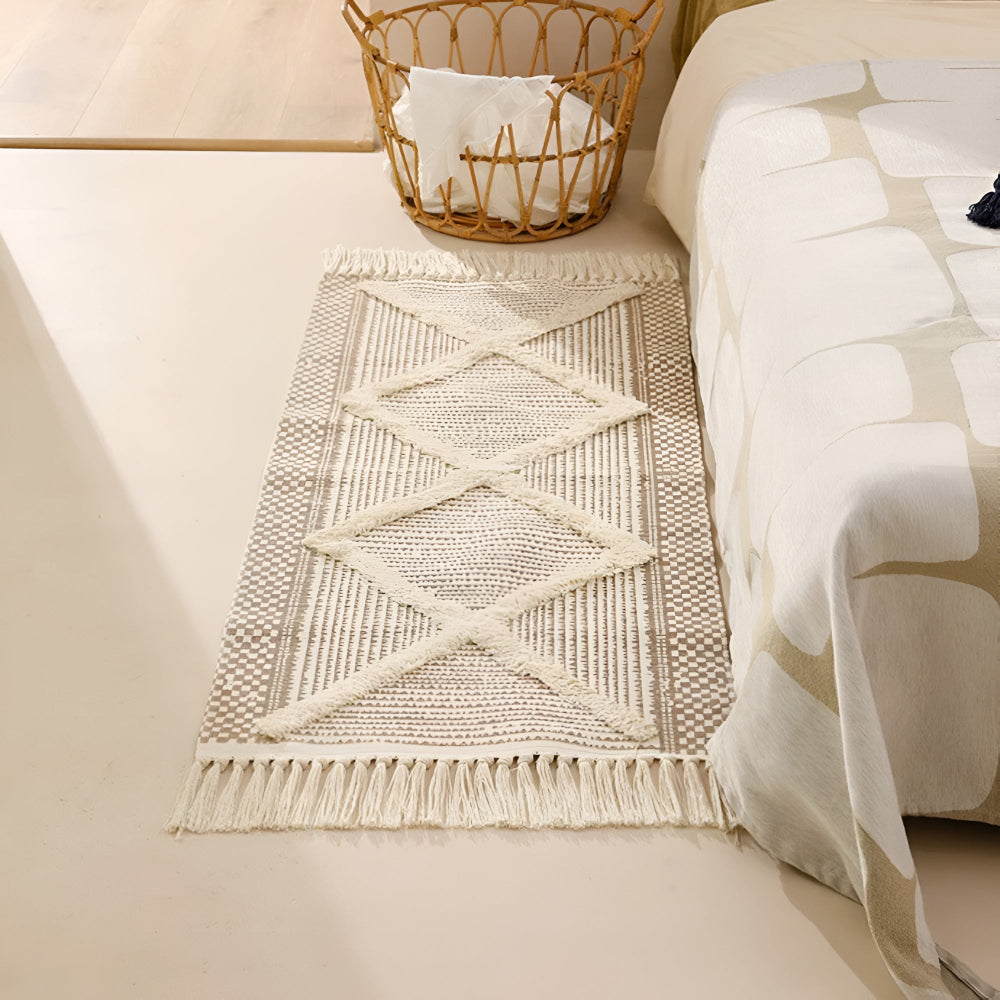 Tapis à franges texturé beige