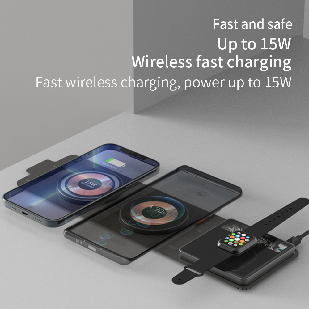 T01-Fabric Storage 3 in 1 Mobile Phone Wireless Charger