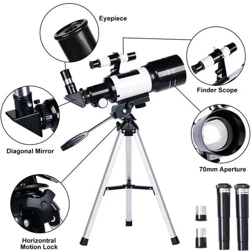 Explore as Estrelas com Facilidade - Telescópio Profissional com Tripé e Zoom de 150x para Observação da Lua