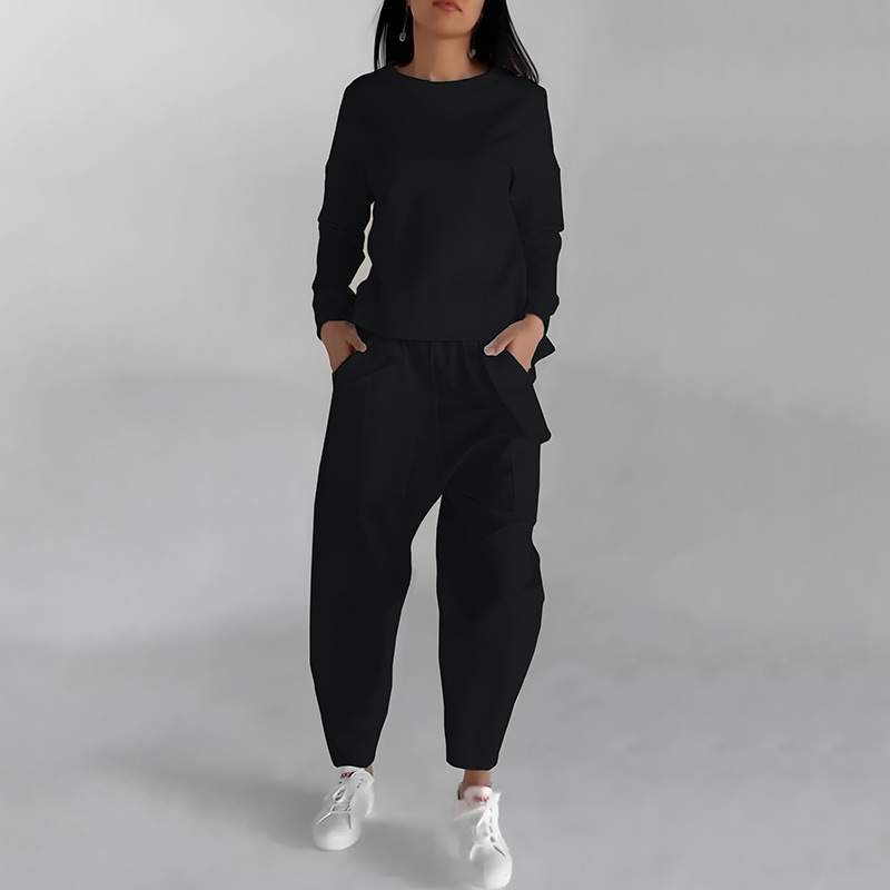 Stacey™ Long Sleeve Back Slit Top With Loose Trousers