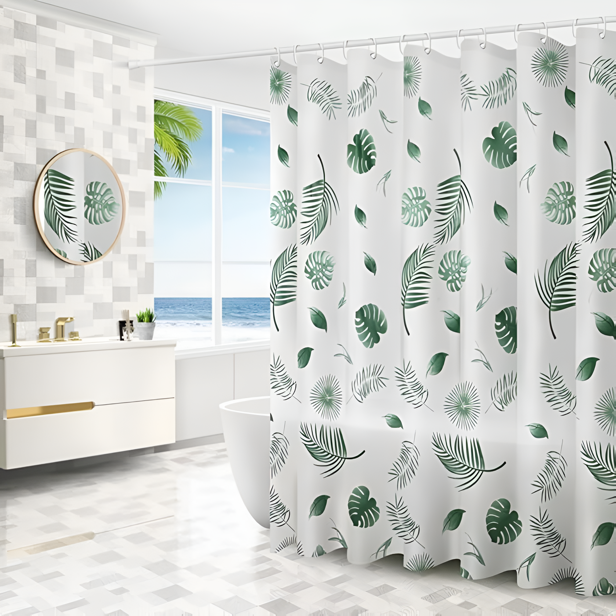 Rideau de douche en feuilles de palmier vertes